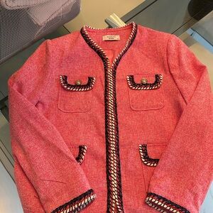 Elegant Light (Baby) Pink Tweed Blazer with Navy and Gold Trim